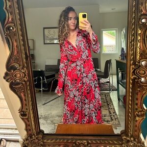 Red long-sleeved collared dress Free People